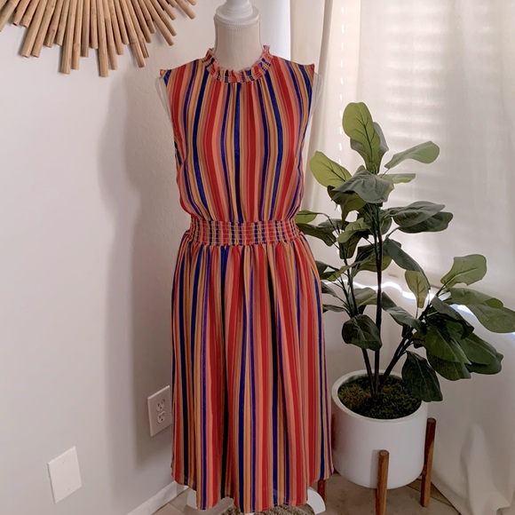 Modcloth Dresses & Skirts - EUC ModCloth Savor the Occasion Mock Neck Striped Midi Dress | Large | Red Multi